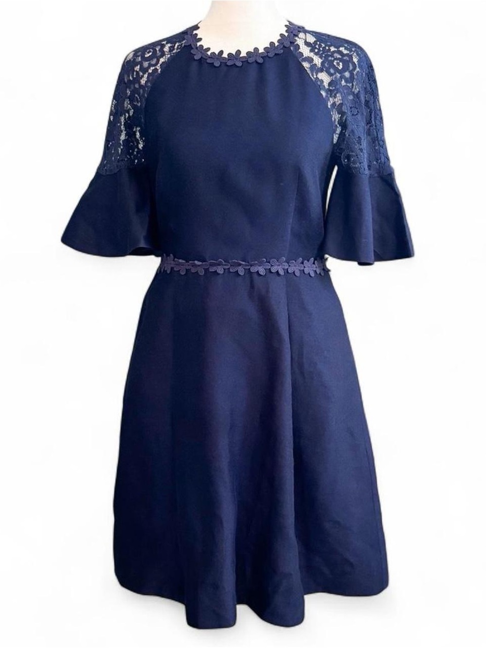 Draper James Navy Blue Lace Sleeve Silk Blend Mini Dress Size 2